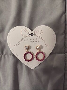 LC Lauren Conrad Gold-Tone Stud Dangle Earrings with Pink Crystal Hoops